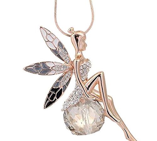 Butterfly Crystal Necklace,Han Shi Luxury Lovely Wings Sweater Long Chain Necklace Jewelry (Gold, L)