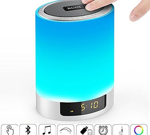 Night Lights Bluetooth Speaker, Ruoi Touch Sensor LED Bedside Lamp + Dimmable Warm Light & Color Changing, Wireless Speakers with Alarm Clock, MP3 Music Player, Best Gift for Kids, Party, Bedroom
