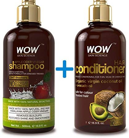 WOW Apple Cider Vinegar Shampoo & Hair Conditioner Set - (2 x 16.9 Fl Oz / 500mL) - Increase Gloss, Hydration, Shine - Reduce Itchy Scalp, Dandruff & Frizz - No Parabens or Sulfates - All Hair Types