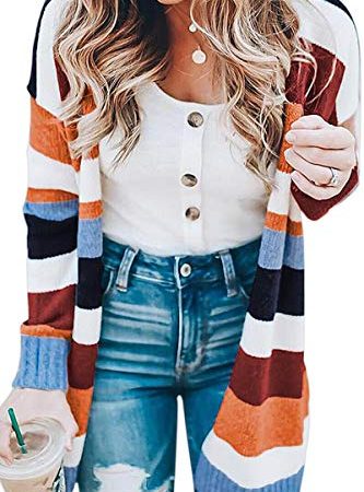 ECOWISH Womens Floral Striped Draped Kimono Cardigan Long Sleeve Open Front Casual Knit Sweaters Coat Floral M