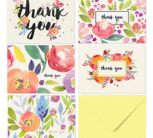 40 Floral Thank You Notes for Your Wedding, Baby Shower, Business, Anniversary, Bridal Shower - Watercolor Flower Cards with...