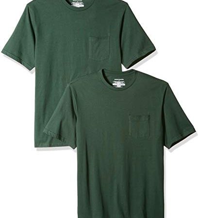 Amazon Essentials Men's 2-Pack Loose-fit Crew Pocket T-Shirt, Dark Green, X-Large