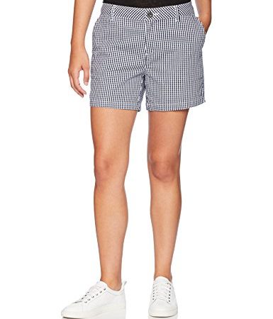 Amazon Essentials Women's 5" Inseam Chino Shorts, navy gingham, 20