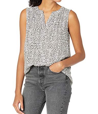 Amazon Essentials Women's Sleeveless Woven Shirt, Mini Leopard, Large