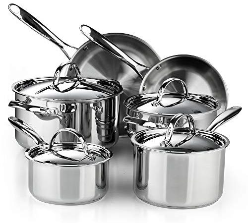 Cooks Standard Classic Stainless Steel Cookware Set, 10- Pieces, Silver