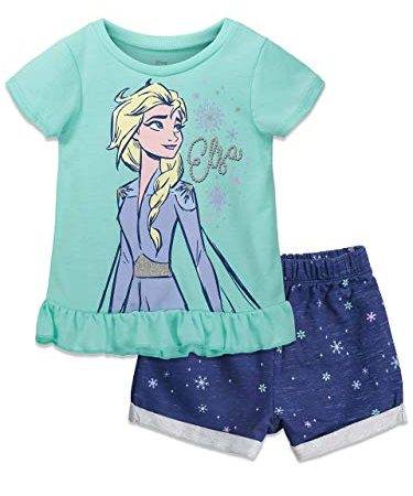 Disney Frozen Toddler Girls French Terry Short Sleeve Graphic T-Shirt & Shorts Set Mint 5T