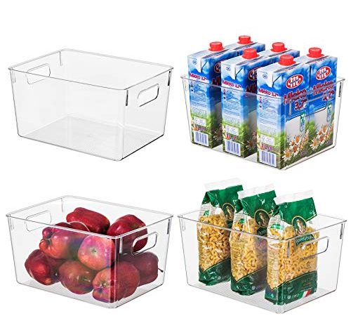 EAMAOTT Clear Plastic Storage Organizer Container Bins with Cutout Handles, Transparent Set of 4 | BPA Free, Closet Kitchen...