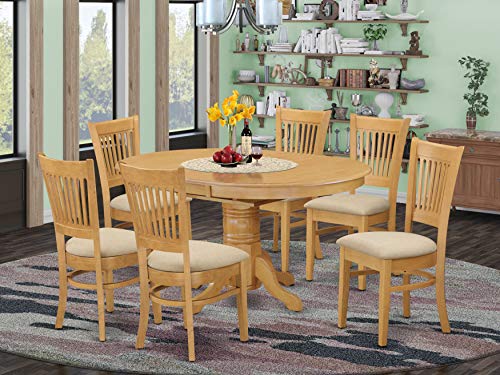 East-West Furniture AVVA7-OAK-C mid-century dining table set- 6 Fantastic dining chairs - A Wonderful round dining table-...
