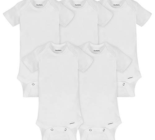 Gerber Baby 5-pack Or 15 Multi Size Organic Short Sleeve Onesies Bodysuits infant and toddler bodysuits, White 5 Pack, 6-9...