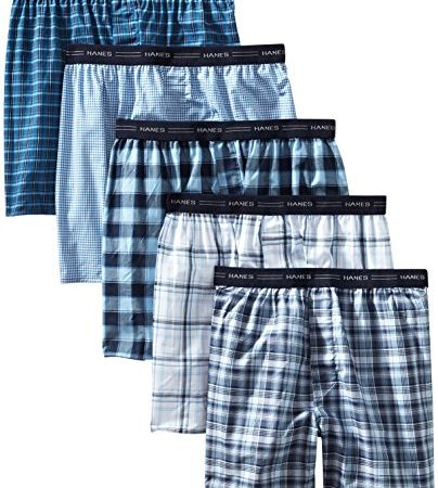 Hanes Men's Tagless Boxer Brief with Exposed Waistband – Multipacks, Blue Assorted 5-Pack, Medium
