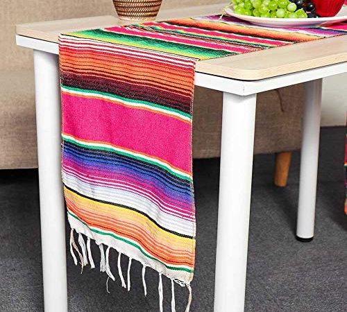 Hokic 2pcs Mexican Table Runner for Mexican Theme Party Decorations Wedding Carnival Party Supplies, Cotton Red Mexican...