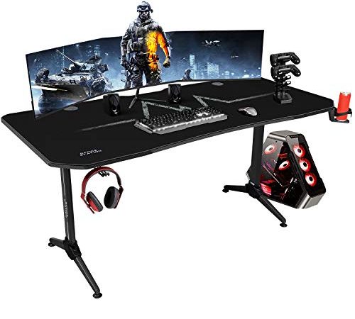 KaiMeng Gaming Desk 63"L x 30"W Racing Style Gamer Computer Desk Free Full Mouse Pad Modern Carbon Fiber Surface Ergonomic,...