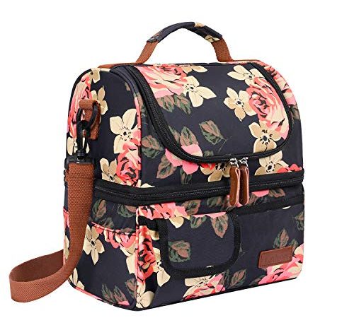 LOKASS Lunch Bags for Women Double Deck Insulated Lunch Box Large Cooler Tote Bag with Removable Shoulder Strap Wide Open...