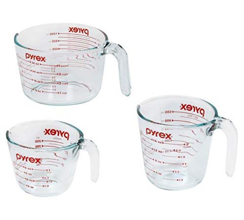 Pyrex Glass Measuring Cup Set (3-Piece, Microwave and Oven Safe),Clear