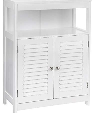 VASAGLE Bathroom Storage Floor Cabinet Free Standing with Double Shutter Door and Adjustable Shelf White