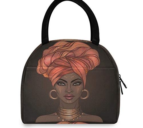 Vdsrup Vintage African Girl Lunch Bag Insulated Tote Bag African Women Lunch Box Cooler Bag Water-resistant Thermal Lunch Box...