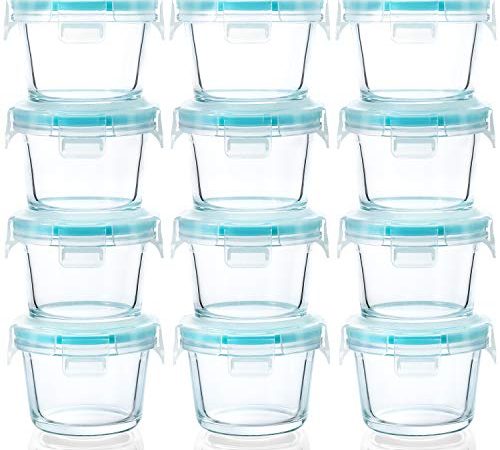 [12-Pack, 5oz]Mini Glass Food Storage Containers, Small Glass Jars with BPA-Free Locking Lids, Food containers, Airtight,...
