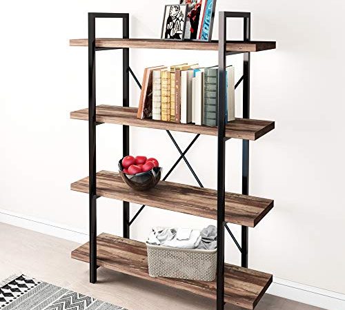 45MinST 4-Tier Vintage Industrial Style Bookcase/Metal and Wood Bookshelf Furniture for Collection,Vintage Brown, 3/4/5 Tier...