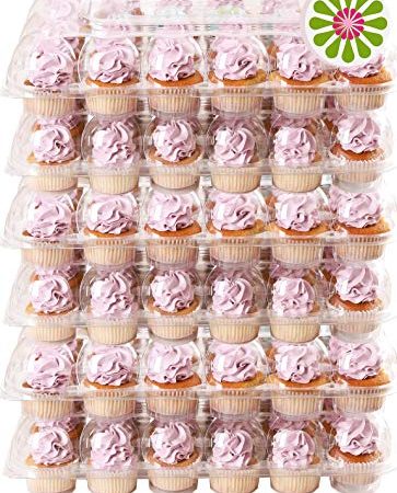 (24 Pack x 6 Sets) STACKnGO Carrier Holds 24 Standard Cupcakes - Strongest Cupcake Boxes, Tall Dome Detachable Lid, Clear...