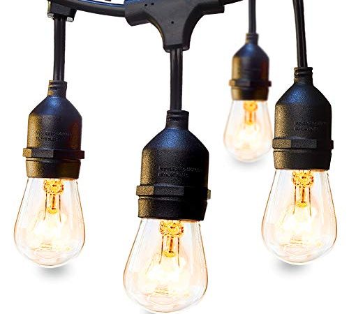 48 FT ADDLON Outdoor String Lights Commercial Grade Weatherproof Strand Edison Vintage Bulbs 15 Hanging Sockets, UL Listed...