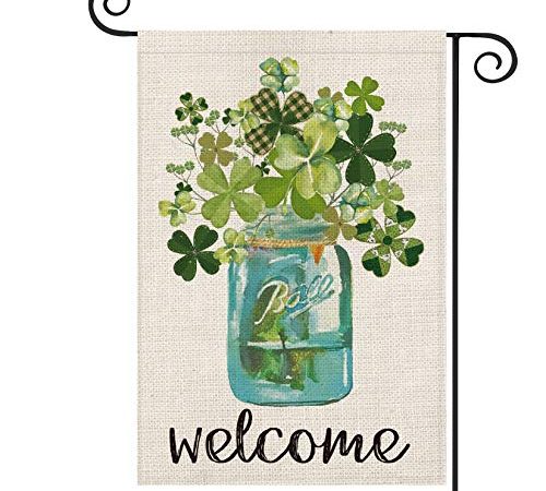 AVOIN Welcome Watercolor Lucky Clover St Patrick's Day Garden Flag Vertical Double Sided, Shamrock Jar Yard Outdoor...