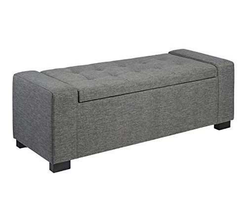 Amazon Basics Rectangular Storage Ottoman Bench with Fabric Upholstery, Large - Anchor Grey