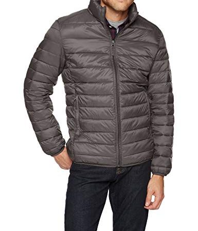Amazon Essentials Men's Lightweight Water-Resistant Packable Puffer Jacket, Grey, Large