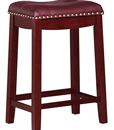 Angel Line Cambridge Bar stool, 24" Set of 1, Cherry with Dark Red Cushion