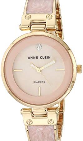 Anne Klein Women's AK/2512LPGB Diamond-Accented Gold-Tone and Blush Pink Marbleized Bangle Watch