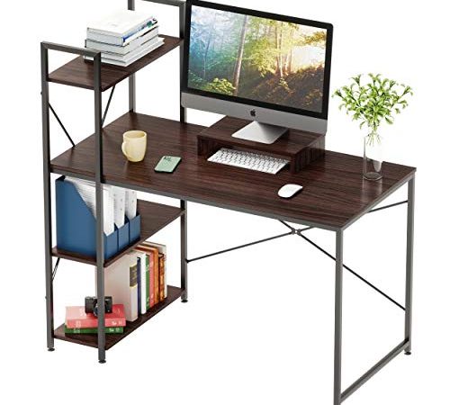 Bestier Computer Desk 47 Inches with Bookshelf and Wooden Monitor Stand Riser Combination Home Office Furniture Set Writing...