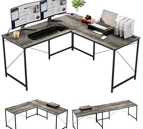 Bestier L-Shaped Computer Desk, 95.2" Two-Person Large Home Office Desk, Adjustable L-Shaped or Long Desk w/Free Monitor...