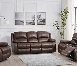 Betsy Furniture Bonded Leather Recliner Set Living Room Set, Sofa, Loveseat, Chair 8018 (Brown, Living Room Set 3+2+1)