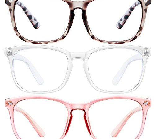 Blue Light Blocking Glasses-3Pack Computer Game Glasses Square Eyeglasses Frame, Blue Light Blocker Glasses for Women Men...