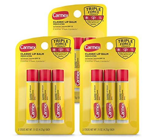 Carmex Medicated Lip Balm Sticks, Lip Moisturizer for Dry, Chapped Lips - 3 Count (3 Pack)