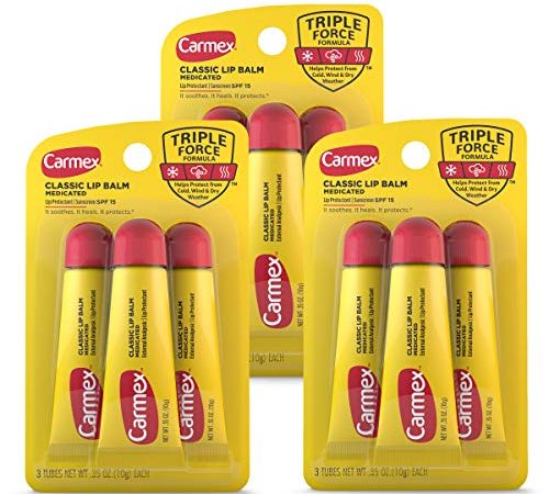 Carmex Medicated Lip Balm Tubes, Lip Moisturizer for Dry, Chapped Lips - 3 Count (Pack of 3)
