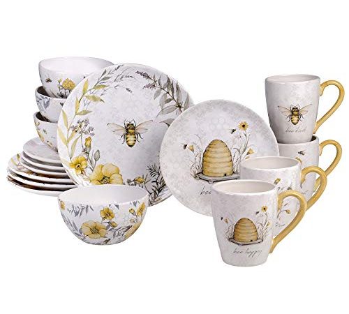 Certified International Bee Sweet 16 piece Dinnerware Set, Service for 4, Multi Colored