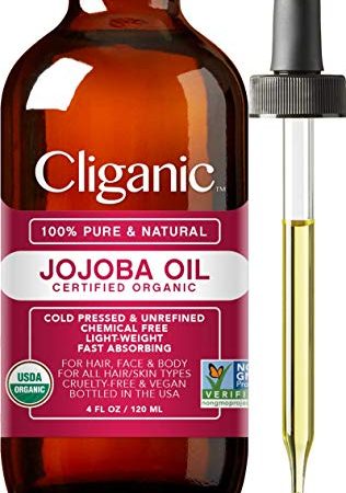 Cliganic USDA Organic Jojoba Oil, 100% Pure (4oz Large) | Natural Cold Pressed Unrefined Hexane Free Oil for Hair & Face |...