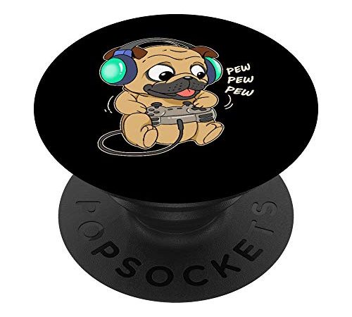 Cute Gaming Pug Dog Video Game Computer Player Videogame PC PopSockets PopGrip: Swappable Grip for Phones & Tablets