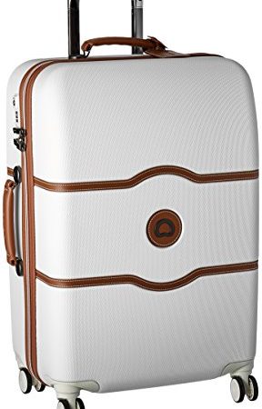 DELSEY Paris Chatelet Hardside Luggage with Spinner Wheels, Champagne White, Checked-Medium 24 Inch, with Brake