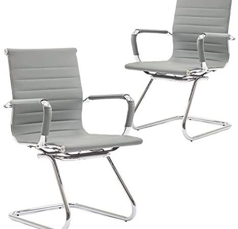 DM Furniture Office Heavy Duty Chair Guest Chair Leather Conference Chairs Reception Chairs Back Support, Set of 2 (Grey)