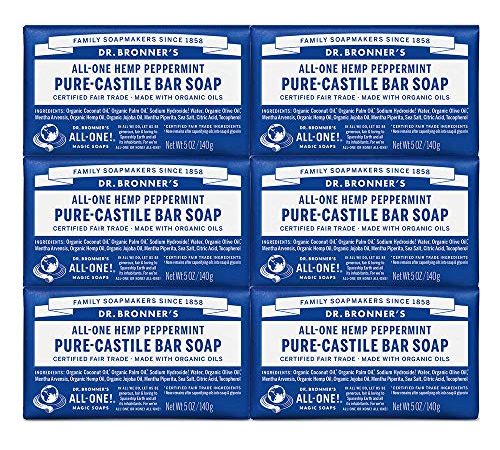 Dr. Bronner’s - Pure-Castile Bar Soap (Peppermint, 5 ounce) - Made with Organic Oils, For Face, Body and Hair, Gentle and...