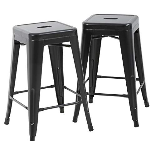 FDW Bar Stools Counter Stool Barstools Set of 2 Industrial Metal Bar Stools Patio Furniture Modern Backless 24” Stackable...