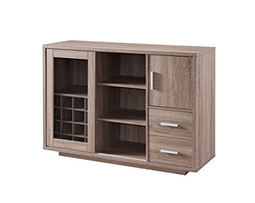 Furniture of America Thandie Dining Buffet and Wine Cabinet, Weathered Wood