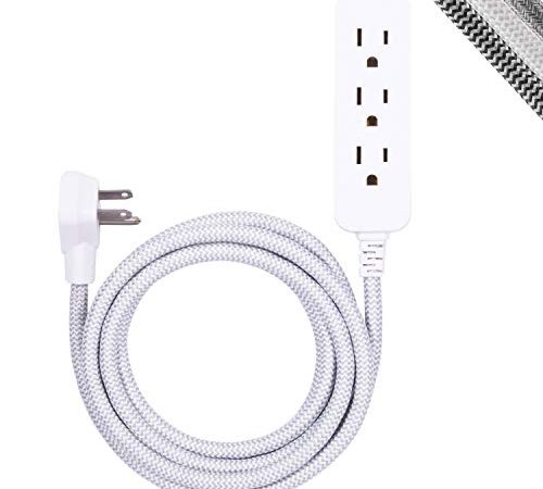 GE Designer Extension Cord With Surge Protection, Braided Power Cord, 8 ft, 3 Grounded Outlets, Flat Plug, Premium, UL...