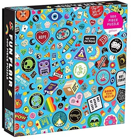 Galison Fun Flair Jigsaw Puzzle, 500 Pieces, 20”x20” – Features an Image of a Cool Collection of Embroidered Patches and Pins...