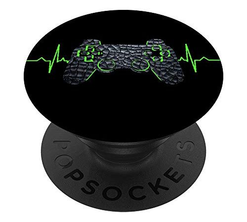 Gamer Heartbeat Gaming Video Games Boys Teenager Black PopSockets PopGrip: Swappable Grip for Phones & Tablets