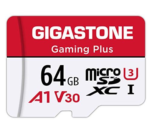 Gigastone 64GB Micro SD Card, Gaming Plus, R/W 90/35MB/s, 4K Video Recording, Micro SDXC UHS-I A1 U3 Class 10, with Adapter