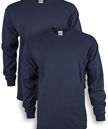 Gildan Men's Ultra Cotton Long Sleeve T-Shirt, Style G2400, 2-Pack, Navy, 2X-Large