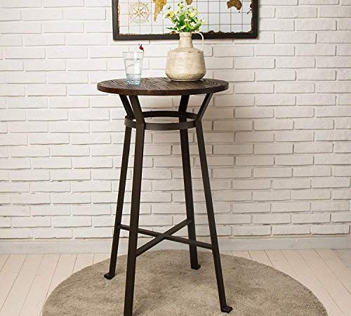 Glitzhome Rustic Steel Bar Table Round Wood Top Dining Room Pub Table Furnitur