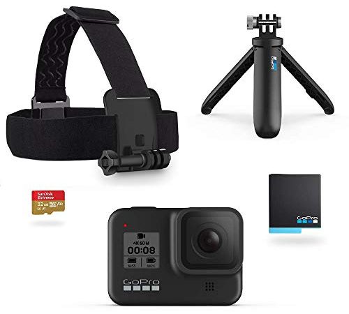 GoPro Hero8 Black Official Holiday Bundle - Includes Hero8 Black Camera Plus Shorty, Head Strap, 32GB SD Card, and 2...